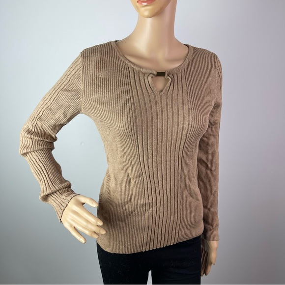 Brown Knit Long Sleeve Cutout Liz Claiborne Sweater - Picture 1 of 11